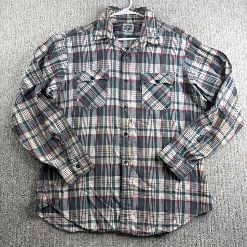 Levis Plaid Flannel Button Down Shirt Mens Size XL Blue Red Long Sleeve